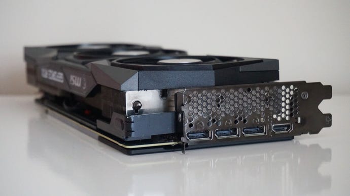 A photo showing the display outputs of the MSI GeForce RTX 3060 Gaming X Trio